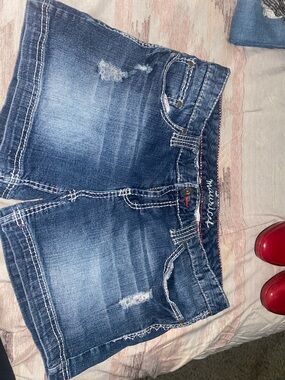 Maurices Faded Blue Distressed Denim Shorts